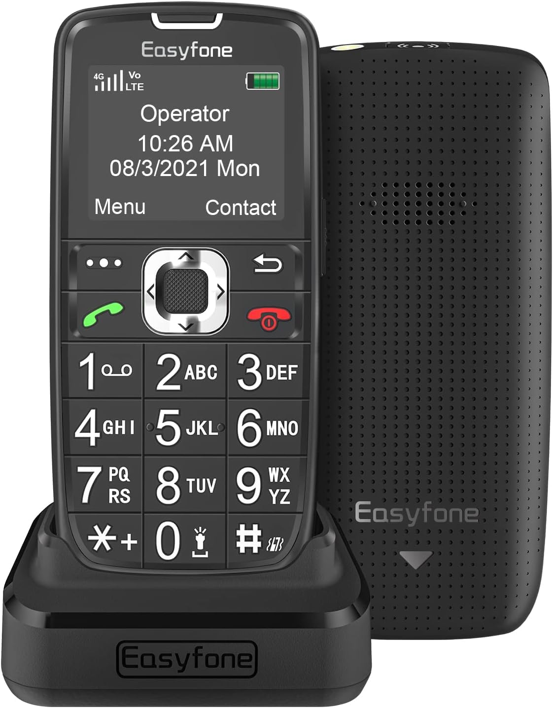 Easyfone Prime-A6 4G SIM-Free Unlocked Feature Mobile Phone, Easy-to-Use Clear Sound GSM Dumbphone with an Easy Charging Dock