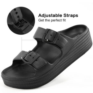 Ecetana Womens Slides Sandals Adjustable Double Buckle House Slides EVA Non-Slip Sandals