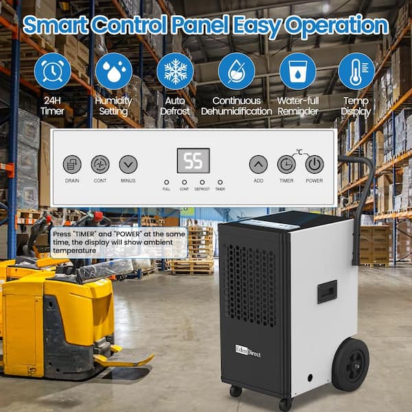 Edendirect 174 pt. 6,000 sq. ft. Buckless Industrial Dehumidifier in White with Drain Hose and Pump for Basement, ETL Ceritified ZCIOJEBW0409D