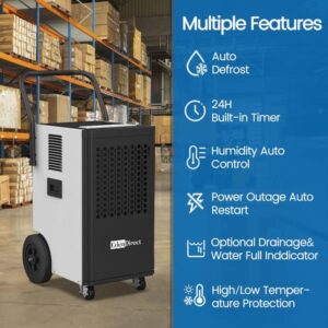Edendirect 174 pt. 6,000 sq. ft. Buckless Industrial Dehumidifier in White with Drain Hose and Pump for Basement, ETL Ceritified ZCIOJEBW0409D