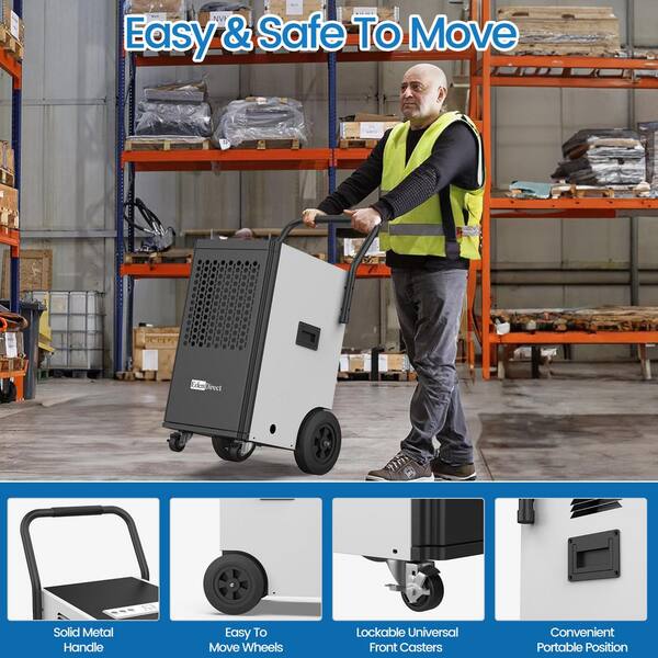 Edendirect 174 pt. 6,000 sq. ft. Buckless Industrial Dehumidifier in White with Drain Hose and Pump for Basement, ETL Ceritified ZCIOJEBW0409D