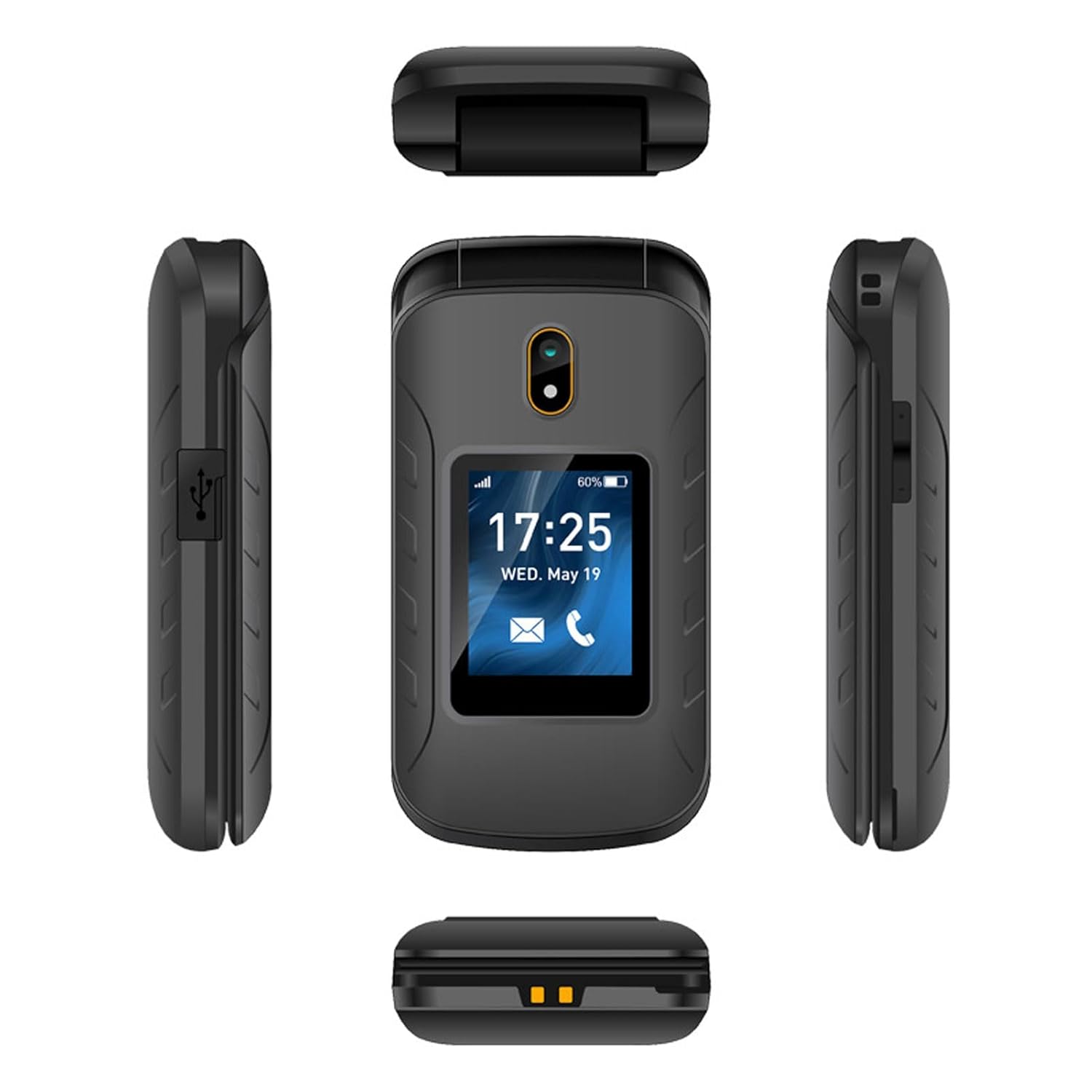 Elderly Mobile Phone with Dedicated Charging Stand, Unlocked Flip Cell Phone, Big Button Flip Cell Phone - Dual Screen Display/2250Mah Battery, Supports Sos Button,Black