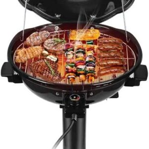 Electric BBQ Grill, Techwood 15-Serving Indoor/Outdoor Electric Grill for Indoor & Outdoor Use, Double Layer Design, Portable Removable Grill, 1600W (Stand Grill, Black)