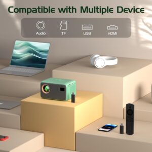 【Electric Focus with Remote】 Projector 4K with WiFi 6 and Two-Way Bluetooth, Mini Portable Projecteur, Native 1080P Outdoor Movie Projector for Phone/TV Stick/Video...