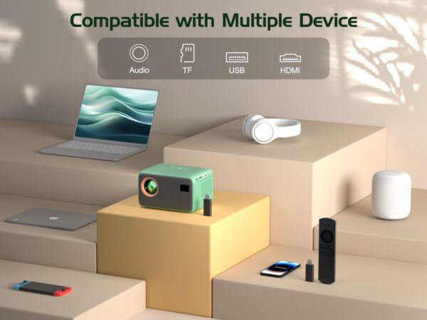 【Electric Focus with Remote】 Projector 4K with WiFi 6 and Two-Way Bluetooth, Mini Portable Projecteur, Native 1080P Outdoor Movie Projector for Phone/TV Stick/Video...