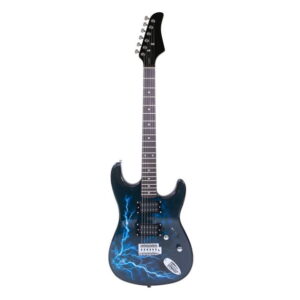 Electric Guitar with Power Cord/Strap/Bag/Plectrums Black & Dark Blue, Lightning Style