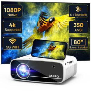 【Electric Keystone】 4K Projector with 5G WiFi and Two-Way Bluetooth, Native 1080P Portable Outdoor Movie Projector with Projector Screen, Mini Projector Compatible with HDMI,...