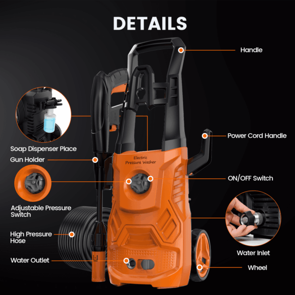 Electric Pressure Washer,4200PSI Max 2.6 GPM Power Washer with 23 ft Hose,Adjustable Nozzle 0-120°,Foam Cannon, Car Washing Gloves,Portable for Clean Vehicles,...