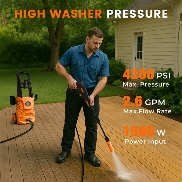 Electric Pressure Washer,4200PSI Max 2.6 GPM Power Washer with 23 ft Hose,Adjustable Nozzle 0-120°,Foam Cannon, Car Washing Gloves,Portable for Clean Vehicles,...