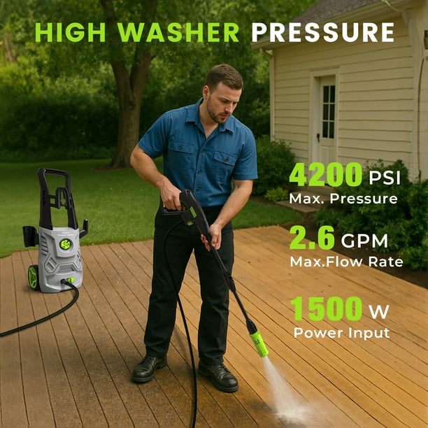 Electric Pressure Washer,4200PSI Max 2.6 GPM Power Washer with 23 ft Hose,Adjustable Nozzle 0-120°,Foam Cannon, Car Washing Gloves,Portable for Clean Vehicles,...