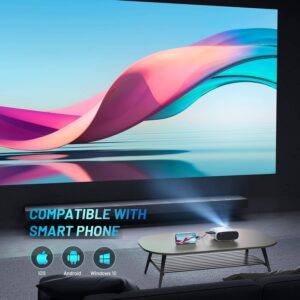 ELEPHAS Mini Projector with Projector Stand - Movie Projector with 8000L and Full HD 1080P, 50% Zoom, Home Theater Projector Compatible with TV Stick, Video Games, HDMI, USB,...