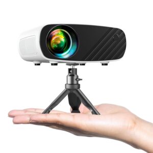 ELEPHAS Mini Projector with Projector Stand - Movie Projector with 8000L and Full HD 1080P, 50% Zoom, Home Theater Projector Compatible with TV Stick, Video Games, HDMI, USB,...