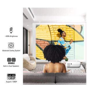 ELEPHAS Mini Projector with Projector Stand - Movie Projector with 8000L and Full HD 1080P, 50% Zoom, Home Theater Projector Compatible with TV Stick, Video Games, HDMI, USB,...