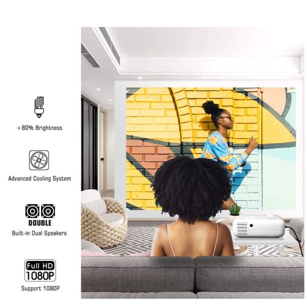 ELEPHAS Mini Projector with Projector Stand - Movie Projector with 8000L and Full HD 1080P, 50% Zoom, Home Theater Projector Compatible with TV Stick, Video Games, HDMI, USB,...