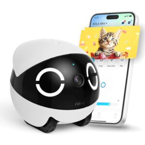 Enabot EBO ROLA Mini 2K Pet Camera Robot: Movable Indoor Camera Battery-Powered with Phone App, One-Touch Call, 2-Way Talk, IR Night Vision, Motion Detection, Video Recording