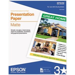 Epson S041062 Presentation Paper Letter - 8.50" x 11" - 27 lb - Matte - 90 Brightness - 100 / Pack - White
