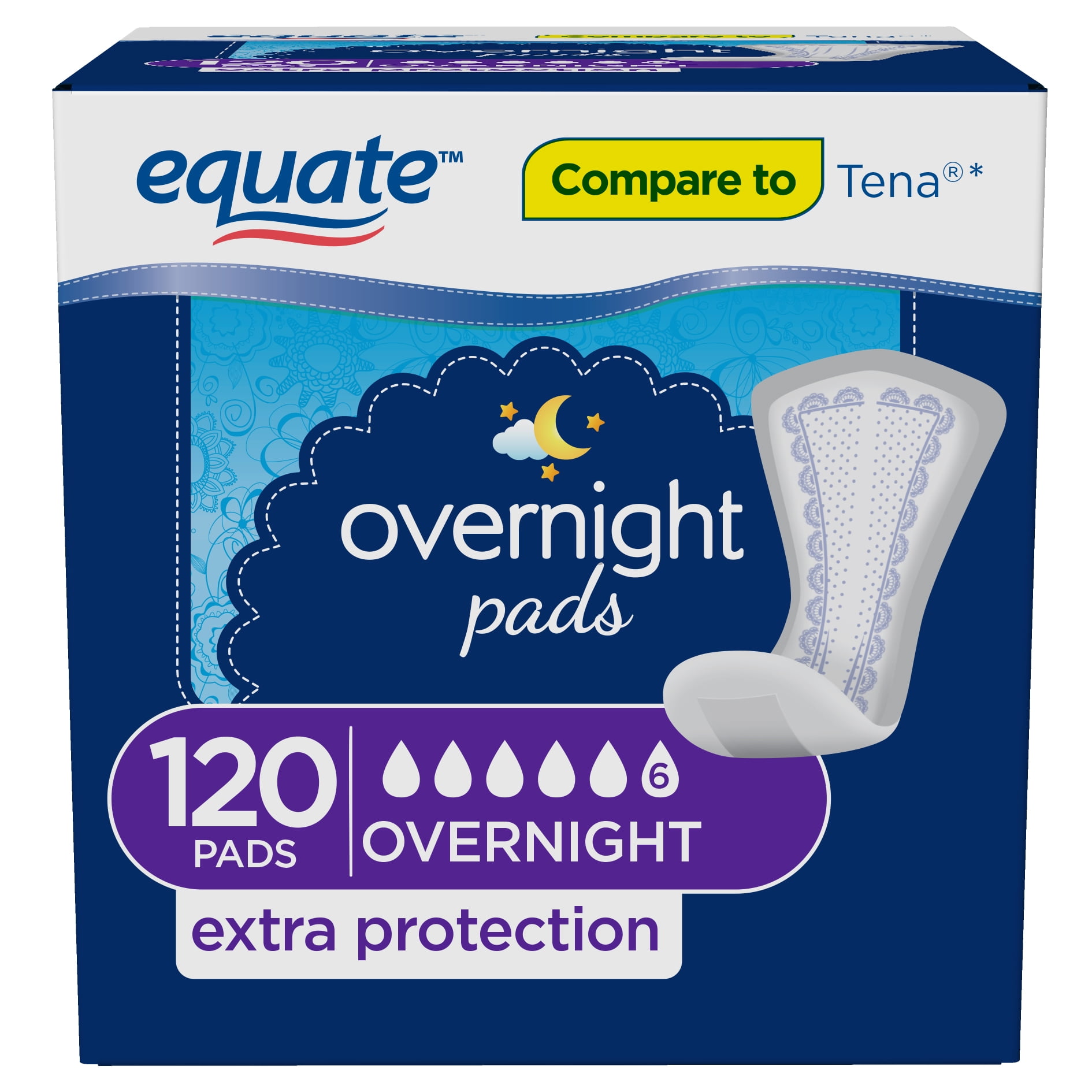 Equate Options Women's Incontinence Pads, Unscented, Overnight (120 Count)