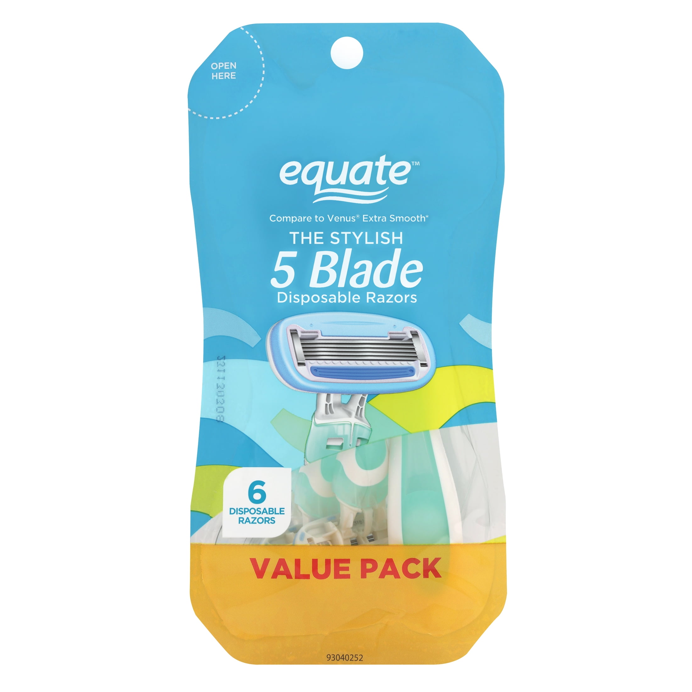 Equate Women's 5 Blade Disposable Razors (6 Count), Compare to Gillette® Venus® Extra Smooth