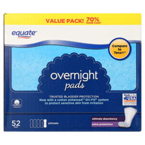 Equate Women's Overnight Incontinence Pads, Ultimate Absorbency (52 Count), Compare to Tena®