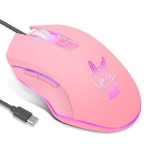Ergonomic Design,Cool Exterior 800-2400 DPI USB-C LED Wired Gaming Type-C Mouse Slient For Office And Game - Backit Pink Gaming Mice Silent Button
