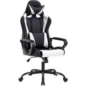 Ergonomic Office Chair, High-Back White Gaming Chair with Lumbar Support PC Computer Chair Racing Chair PU Task Desk Chair Ergonomic Executive Swivel