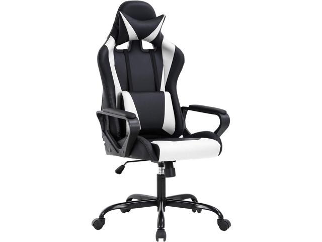 Ergonomic Office Chair, High-Back White Gaming Chair with Lumbar Support PC Computer Chair Racing Chair PU Task Desk Chair Ergonomic Executive Swivel