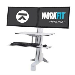 Ergotron 33-349-211 WorkFit-S, Dual Workstation with Worksurface (white), Standing Desk Attachment - Front Clamp