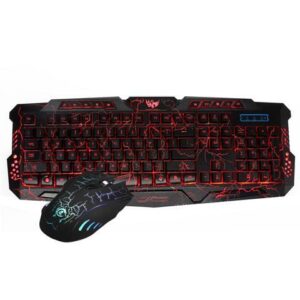 ESTONE Backlit Gaming Keyboard Mouse Combo 3 Color Blue/Red/Purple LED Backlit Crack Keyboard and Mouse Set for Gamer Office