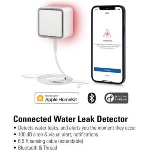 Eve Water Guard - Smart Home Water Leak Detector, 6.5 ft Sensing Cable, 100 dB Siren, (Apple HomeKit), App Notifications, Bluetooth, Thread