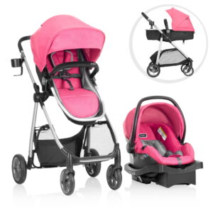 Evenflo Omni Plus Modular Travel System with LiteMax Sport Rear-Facing Infant Car Seat (Brizo Pink), Girl