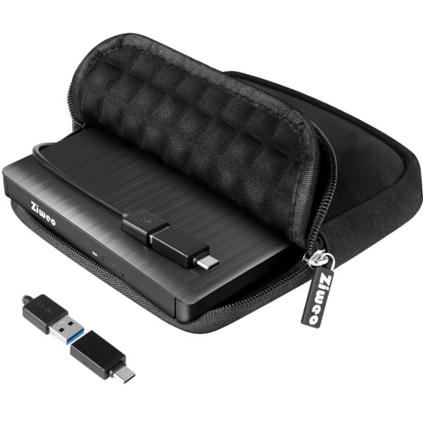 External DVD Drive USB 3.0 Type-C CD Burner Portable CD +/-RW Drive DVD Player for ROM Rewriter Burner Compatible with Laptop Desktop PC Windows MacBook Linux Mac OS