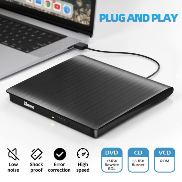 External DVD Drive USB 3.0 Type-C CD Burner Portable CD +/-RW Drive DVD Player for ROM Rewriter Burner Compatible with Laptop Desktop PC Windows MacBook Linux Mac OS