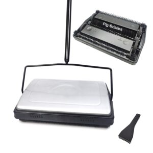 EZ SPARES Quiet Carpet Sweeper,Floor Sweeper with Pig-Bristles,Suitable for Carpet Cleaning Power,Roller Brush Strong,Bristle Sweeper,Great for House,Office,Kitchen,Carpet(Silver)