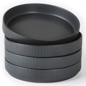Famiware Star 8.25'' Pasta Bowls, Large Dinner Bowls Set of 4, Matte Black(Full Glaze)