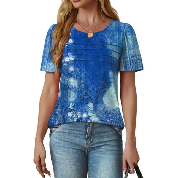 Fantaslook Women Blouses Dressy Casual Summer Short Sleeve Shirts Crew Neck Pleated Tunic Tops