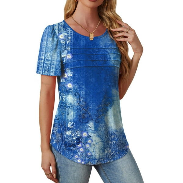 Fantaslook Women Blouses Dressy Casual Summer Short Sleeve Shirts Crew Neck Pleated Tunic Tops