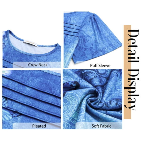 Fantaslook Women Blouses Dressy Casual Summer Short Sleeve Shirts Crew Neck Pleated Tunic Tops