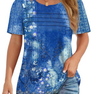 Fantaslook Women Blouses Dressy Casual Summer Short Sleeve Shirts Crew Neck Pleated Tunic Tops