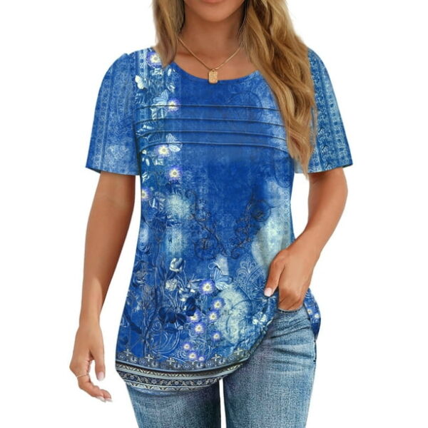 Fantaslook Women Blouses Dressy Casual Summer Short Sleeve Shirts Crew Neck Pleated Tunic Tops