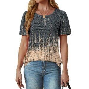 Fantaslook Women Blouses Dressy Casual Summer Short Sleeve Shirts Crew Neck Pleated Tunic Tops