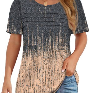 Fantaslook Women Blouses Dressy Casual Summer Short Sleeve Shirts Crew Neck Pleated Tunic Tops
