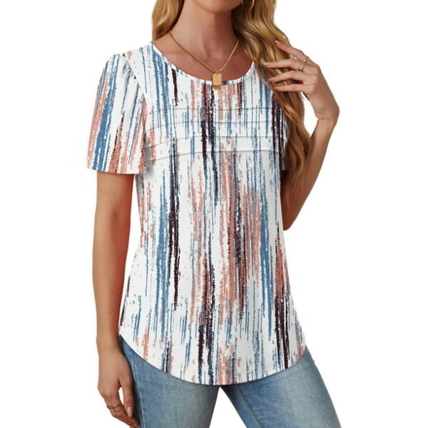 Fantaslook Women Blouses Dressy Casual Summer Short Sleeve Shirts Crew Neck Pleated Tunic Tops