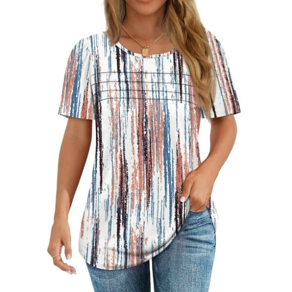 Fantaslook Women Blouses Dressy Casual Summer Short Sleeve Shirts Crew Neck Pleated Tunic Tops