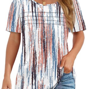 Fantaslook Women Blouses Dressy Casual Summer Short Sleeve Shirts Crew Neck Pleated Tunic Tops