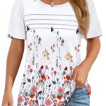 Fantaslook Women Blouses Dressy Casual Summer Short Sleeve Shirts Crew Neck Pleated Tunic Tops
