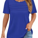 Fantaslook Women Blouses Dressy Casual Summer Short Sleeve Shirts Crew Neck Pleated Tunic Tops