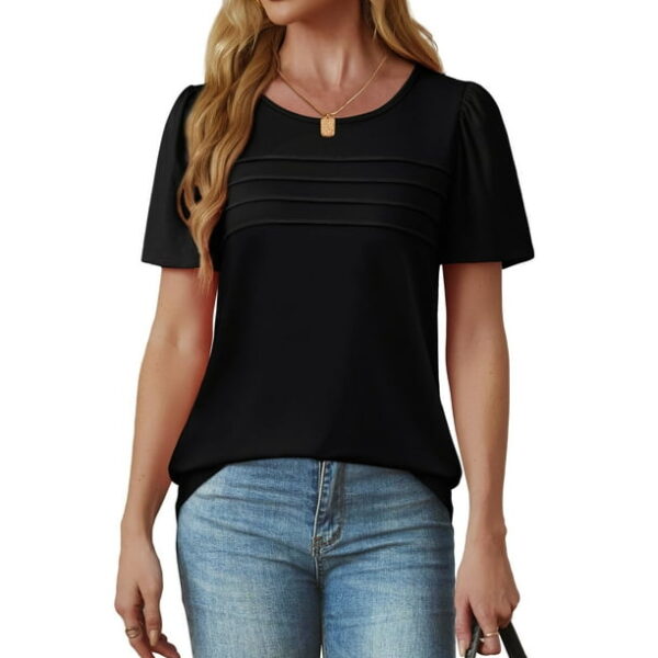 Fantaslook Women Blouses Dressy Casual Summer Short Sleeve Shirts Crew Neck Pleated Tunic Tops