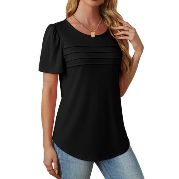 Fantaslook Women Blouses Dressy Casual Summer Short Sleeve Shirts Crew Neck Pleated Tunic Tops