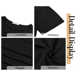 Fantaslook Women Blouses Dressy Casual Summer Short Sleeve Shirts Crew Neck Pleated Tunic Tops
