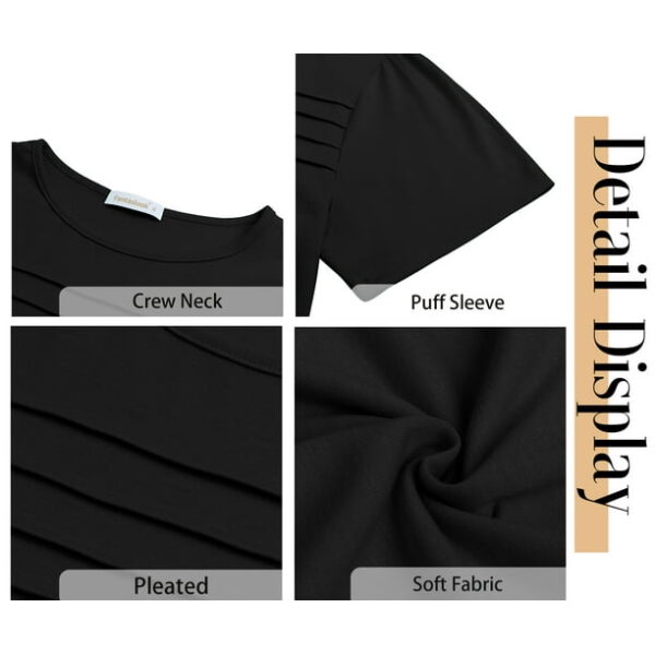 Fantaslook Women Blouses Dressy Casual Summer Short Sleeve Shirts Crew Neck Pleated Tunic Tops